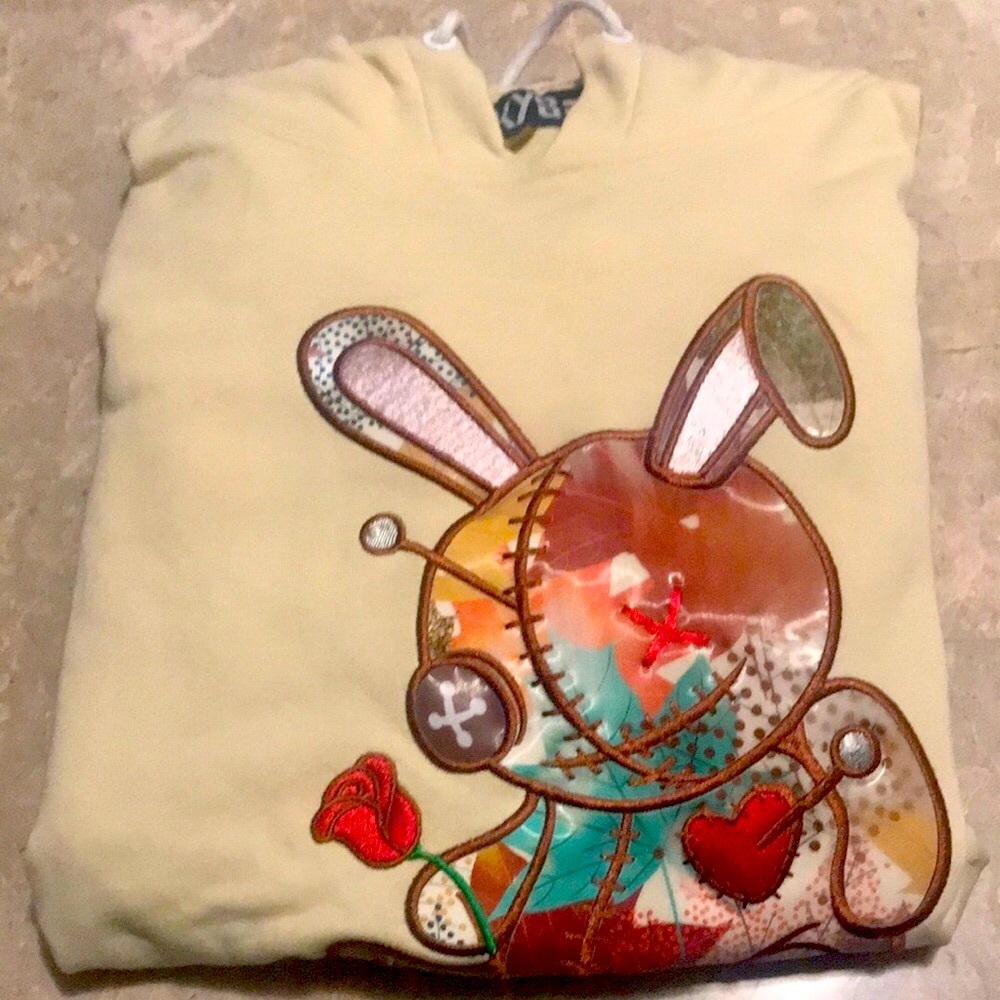 BKYS lucky charm tan hoodie vinyl-like bunny. HTF